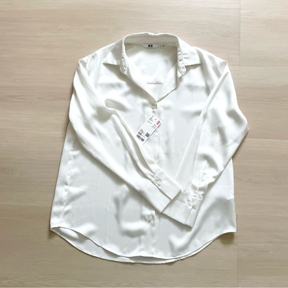 Uniqlo satin long sleeve button up blouse shirt xxs - Picture 3 of 7